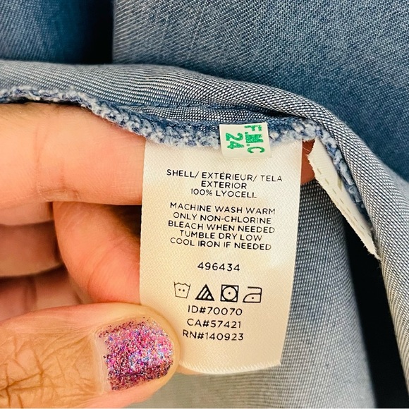 Loft Flutter Sleeve Denim Wrap Dress Women Size 10 Blue - Picture 4 of 10